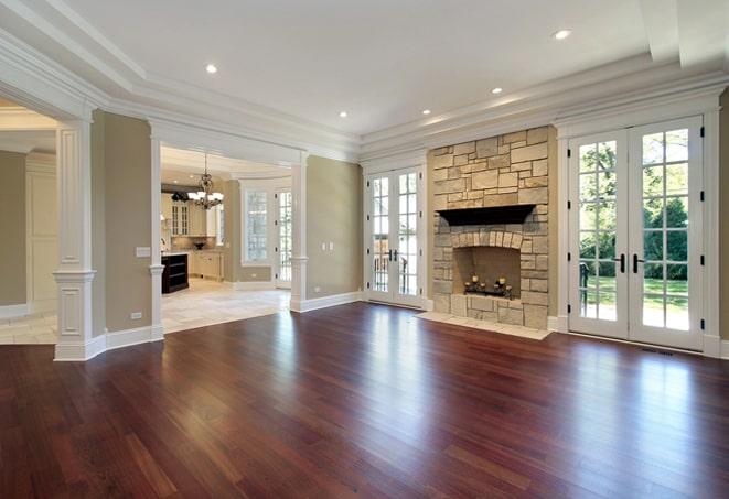 elegant dark wood flooring in dining area